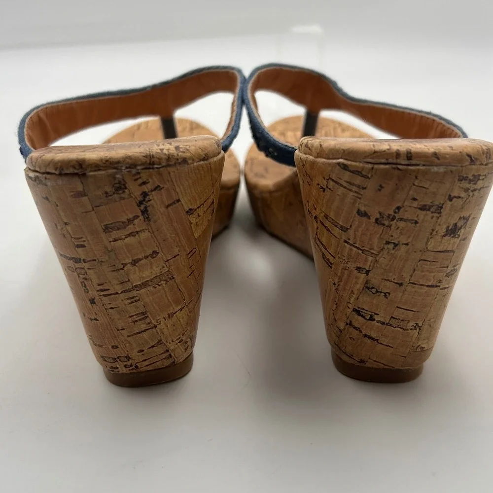 Ashley Blue‎ Wedge Sandals Womens 7 Blue Denim Rhinestone Cork Platform Y2K Boho